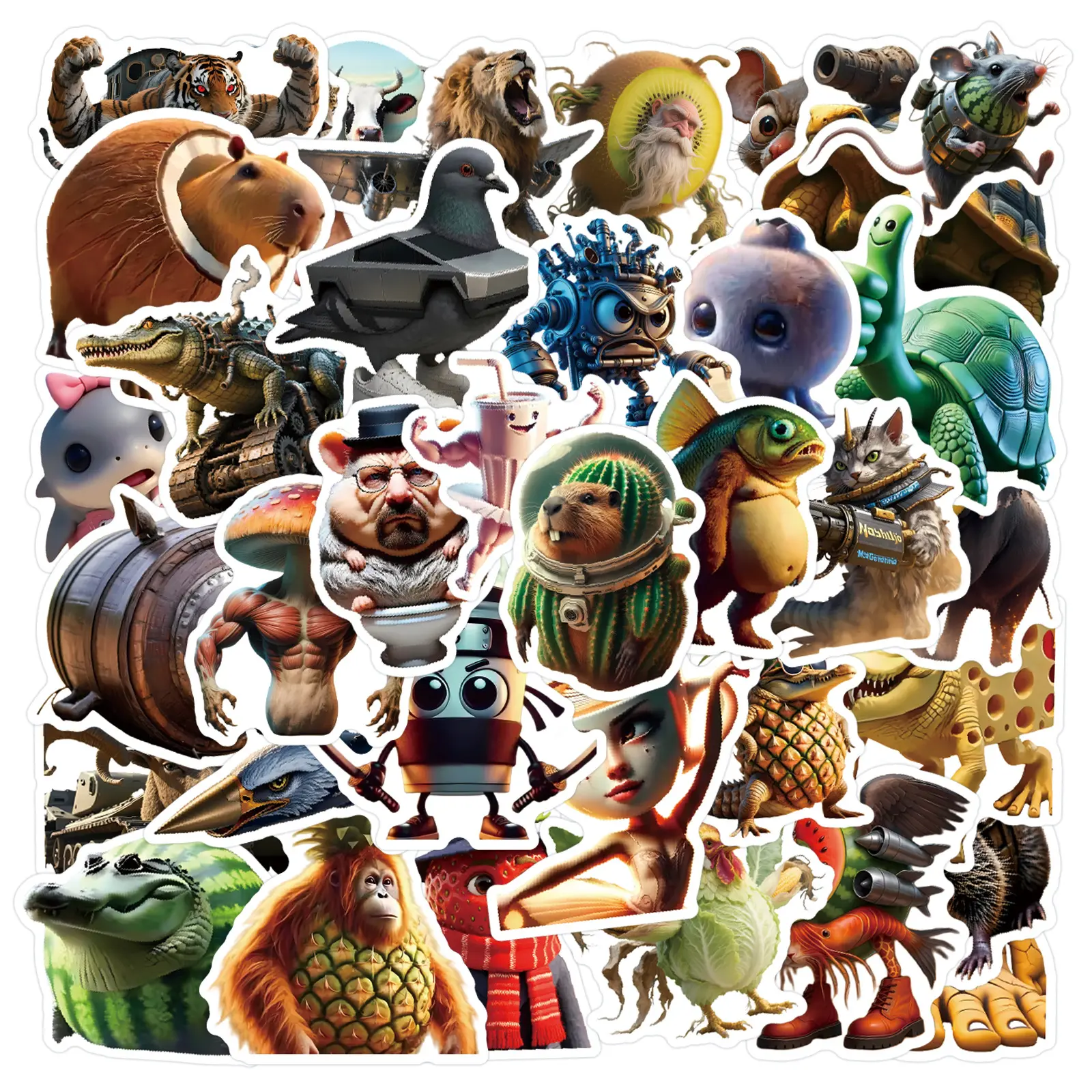 50Pcs Italian Brainrot Animals Stickers for Kids, Tralalero Tralala Stickers for Water Bottles, Tung Tung Tung Sahur Sticker Pack Waterproof Vinyl for Laptop Phone Party Favors Decals