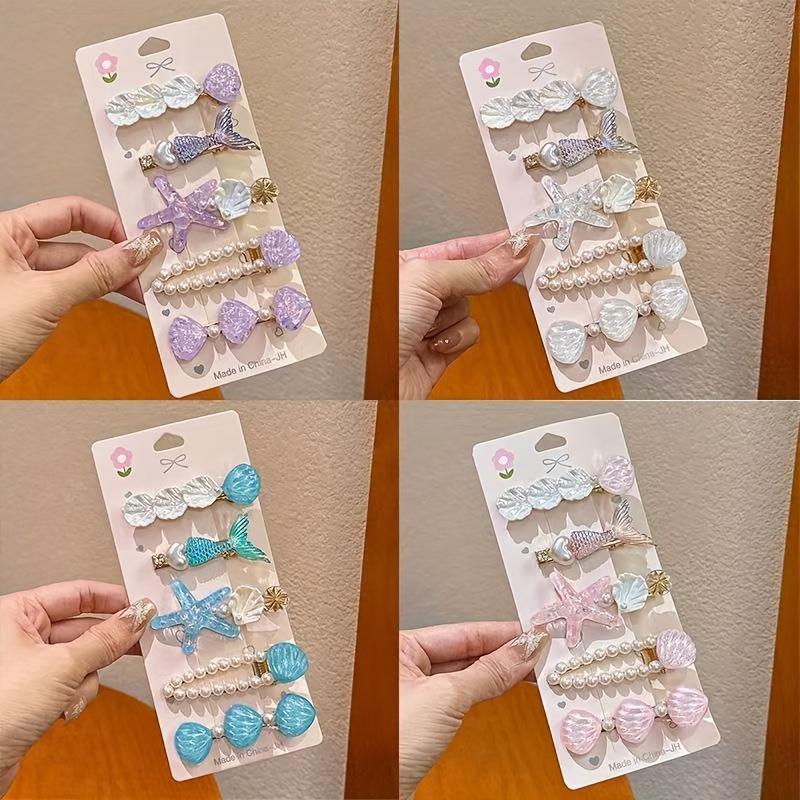 5pcs Mermaid Starfish Shell Hairpin Set Ocean Themed Colorful Mermaid Tails Starfish Shells Pearl Elements Cute Hair Accessories for Everyday Wear Themed Outfits