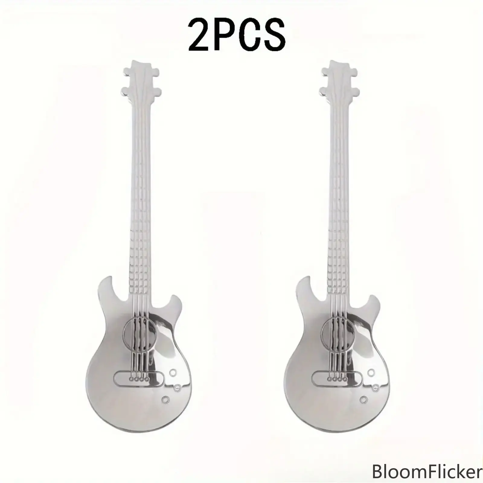 2/4/6 Pcs 304 Stainless Steel Guitar Shaped Dessert Spoon Set, Mirror Polished Hanging Hook Tableware, Cute Cup Hangable Mini Spoons, Unique Souvenir Gift for Music Lovers & Music Themed Decor