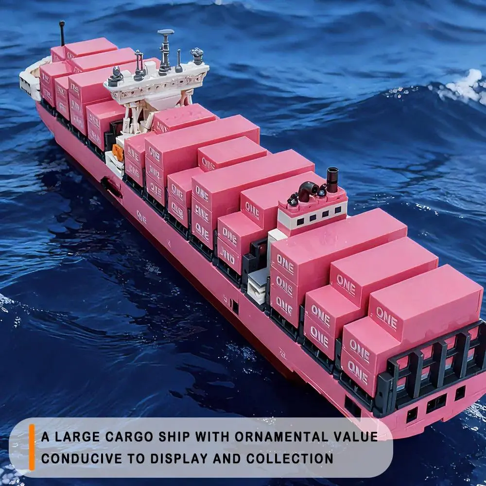 Pink Cargo Ship Container Model Building Blocks DIY Toy Set, Christmas Gift for Girlfriend, Assembly Kit for Festive Fun
