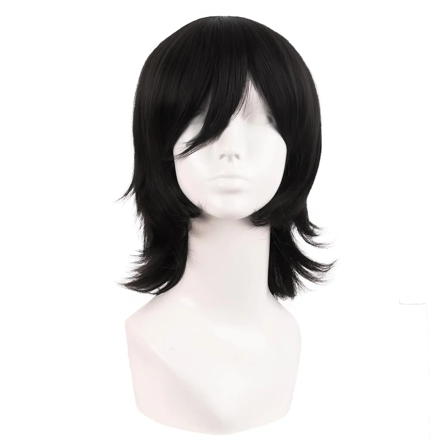 Black Wig - 14-Inch Short Wolf Tail Wig with Side Bangs for Party Use (Festive & Party Accessory)