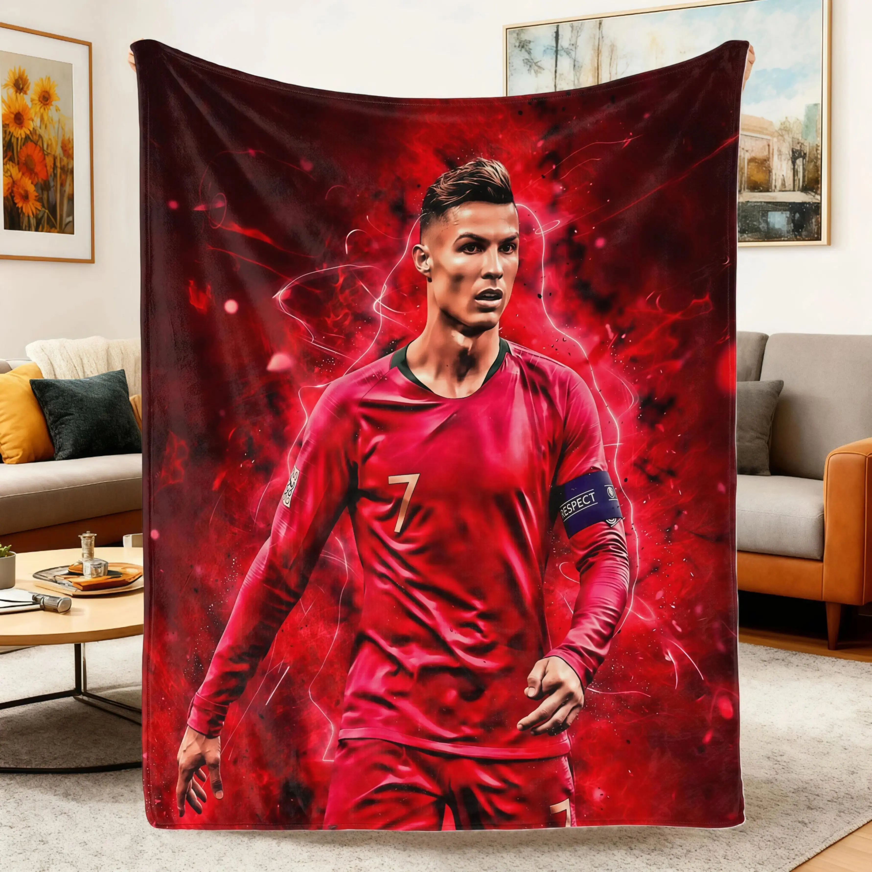 Prime Day Deal Funny Football Star Flannel Fleece Throw Blanket - High-Quality, Lightweight, Warm, Wrinkle-Resistant, HD Print All-Season Blanket for Living Room, Ideal Soccer Fan Gift for Male Teens/Adults on Independence Day, Football Fashion Themed M