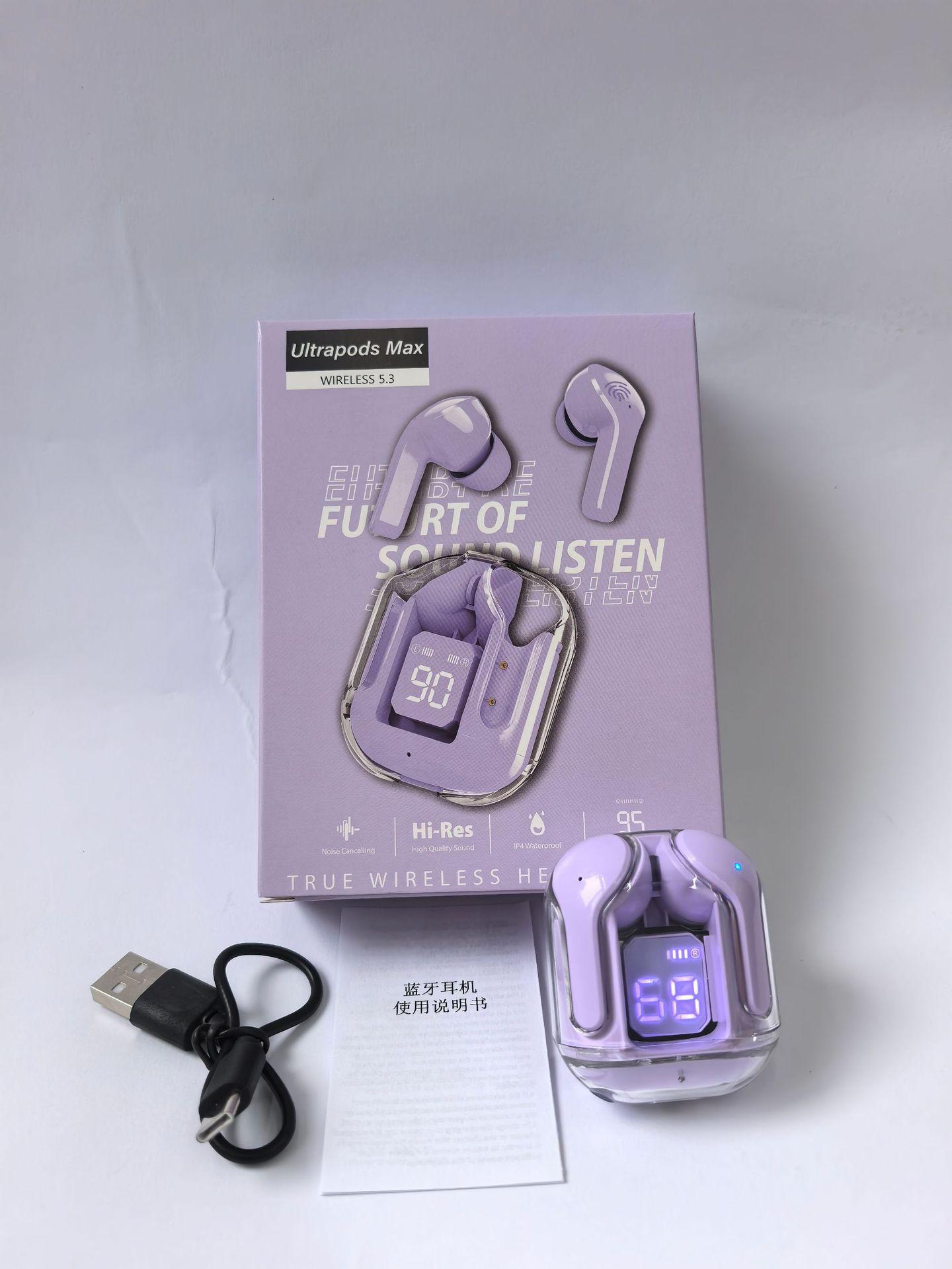 Transparent In-Ear Bluetooth 5.3 Earbuds LED Digital Display Low-Latency for Gaming & Sports