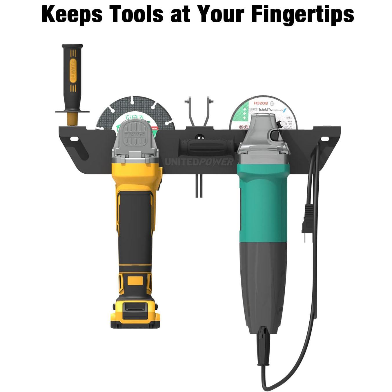 Angle Grinder Holder Stand, Wall Mounted Rack with Cord Hanger, Multifunctional Angle Grinder Rack, Tool Organizer with Accessories, Cordless Tool Organizer