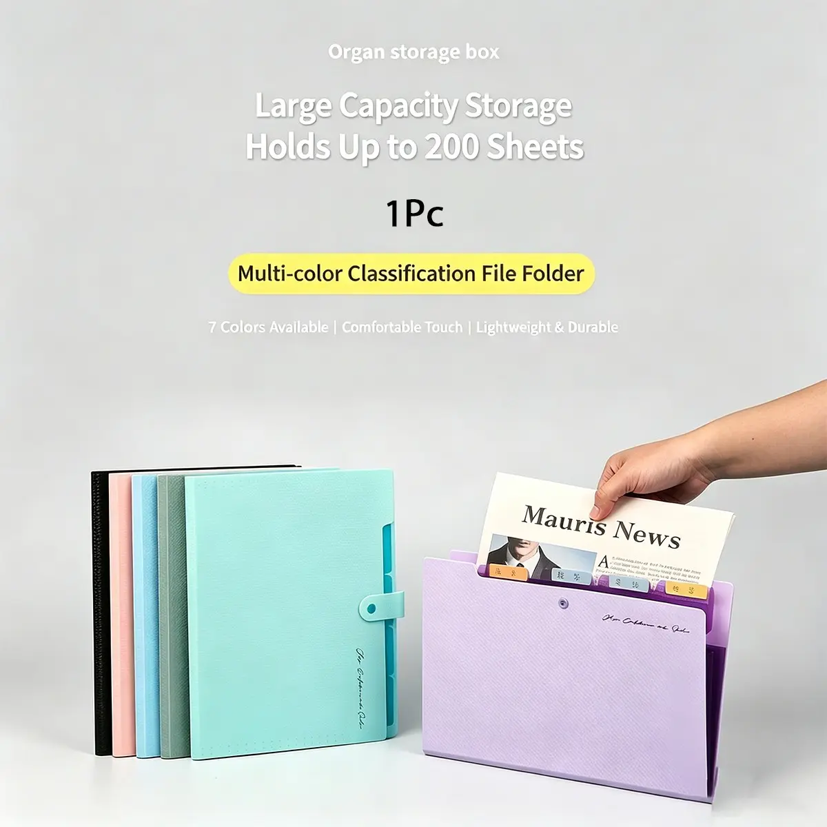 A4 Organ Storage Box File Folder Organizer, Documents Organizer, Accordion File Case Multi-Layer Document Holder Expanding Storage Folder Durable PP Material Waterproof Dustproof Button Closure Design Portable Office School Filing Solution