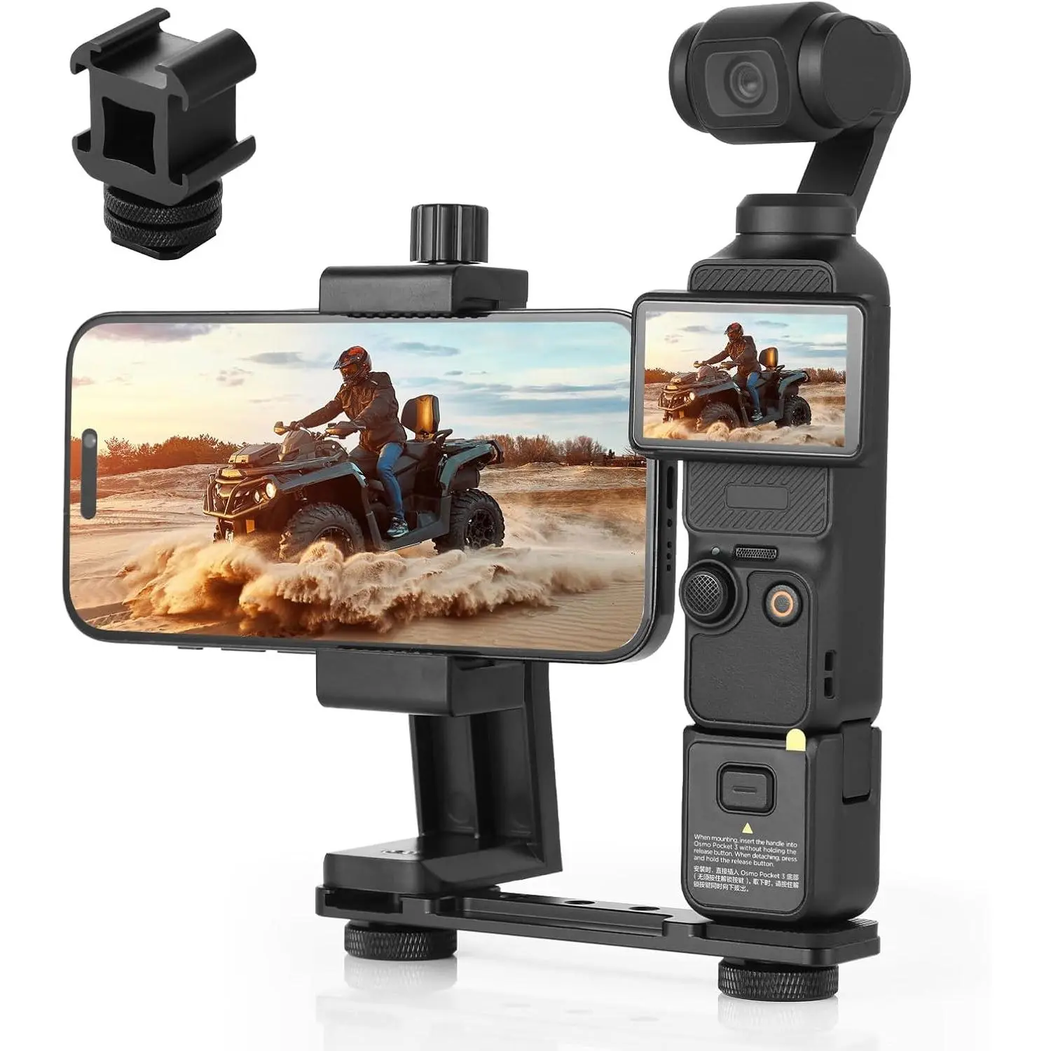 Phone Holder Mount for   Pocket 3,  Cell Phone Mount Expansion Pocket 3 Accessories Extension Rod, 1/4" Threads Hole for Tripod Selfie Stick, Cold Shoe for Mini Video Light Mic