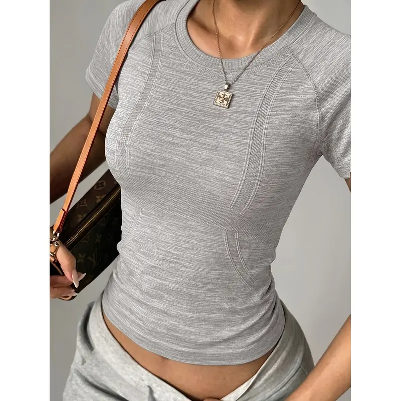 Single-Piece Women'S Seamless Yoga Sports Short-Sleeved T-Shirt; Nude-Feel Round Neck Yoga Short-Sleeved Top; Elastic Pilates Slim-Fit Running T-Shirt Breathable Fitness; Suitable for Outdoor; Fitness; Running; Cycling; Daily Wear; Studio