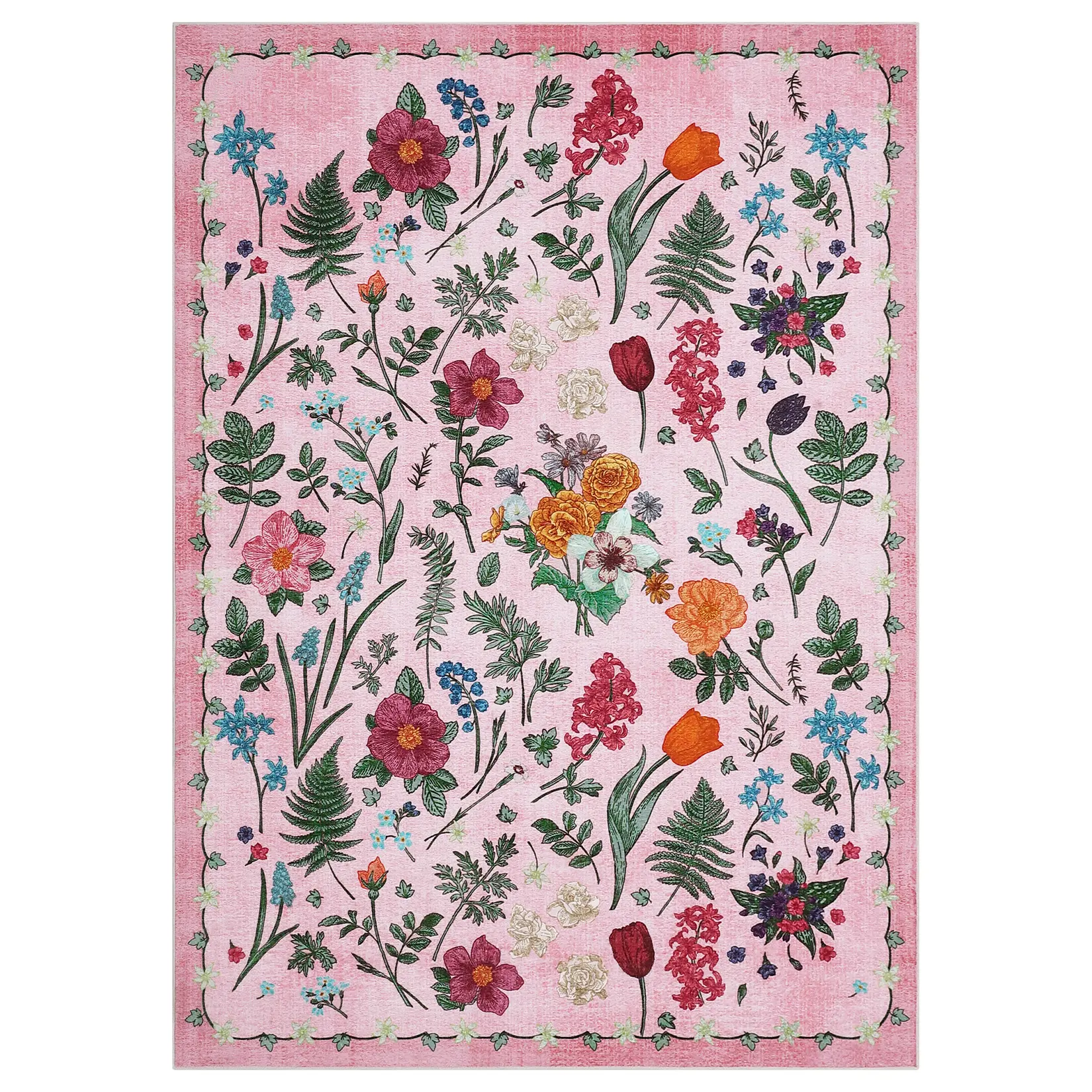 Colorful Color Floral Door Ultra Soft Neutral Area Rug Oriental Vintage Carpet Kitchen Entryway Bedroom Corridors Indoor Mat Indoor Entrance Non-Slip Soft Rug