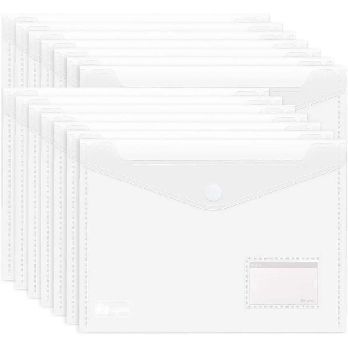 25 Pack A4 Letter Size Transparent Plastic Envelope Folders with Hook & Loop Closure and Label Pocket, Clear Document Storage