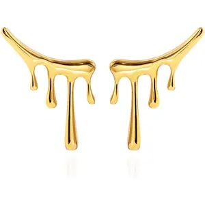 Statement Melting Mixmatch 18K Gold Plated Liquid Drip Ear Stud Earrings for Women, Irregular Water Drop Modern Trendy Earrings, Sterling Silver Post Dripping Unique Aesthetic Cool Jewelry