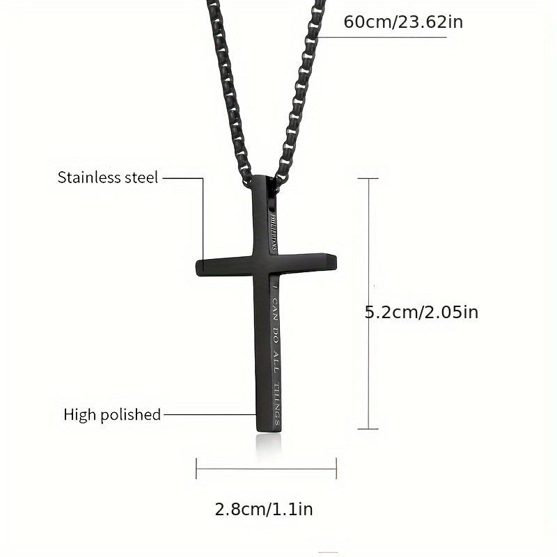 Cross Necklace for Men , Mens Necklace Waterproof Cross Pendant, Silver Chain Confirmation Gift for Him, Christian Catholic, Philippians 4:13 Christian Cross Stainless Steel Necklaces for Men I Can Do All Things