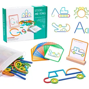 142pcs Wooden Pattern Blocks Montessori Smart Sticks Wooden Tangram Puzzle STEM Toy Activities Preschool Brain Teaser Montessori Toys Gift 3 4 5 Years Old Kids Boys Girls