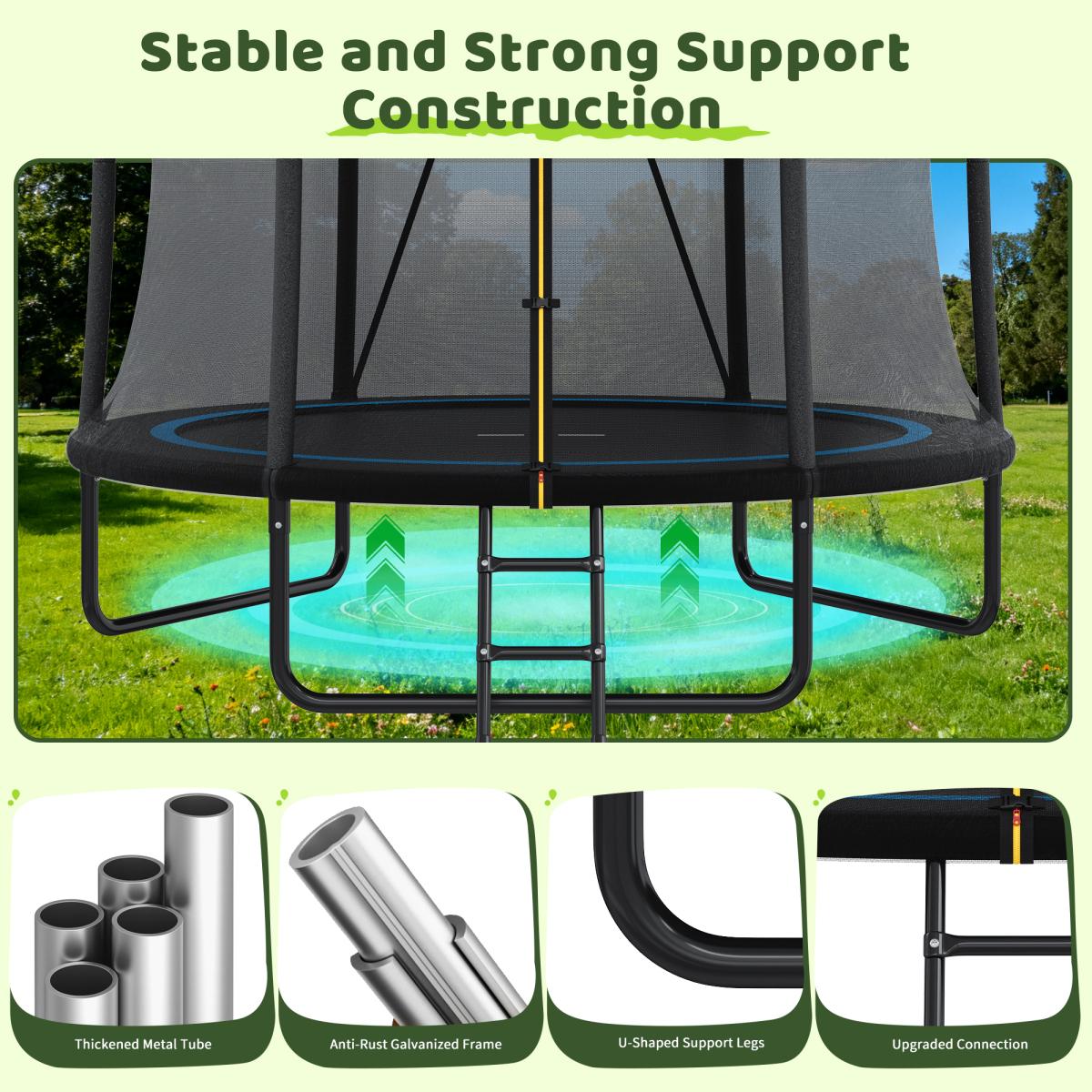 [Fahuac] 8FT Trampoline with Enclosure Net and Ladder, Outdoor Trampoline for Kids and Toddlers, Backyard Recreational Trampoline, Heavy Gauge Galvanized Steel Frame, 3 W-Shaped Legs