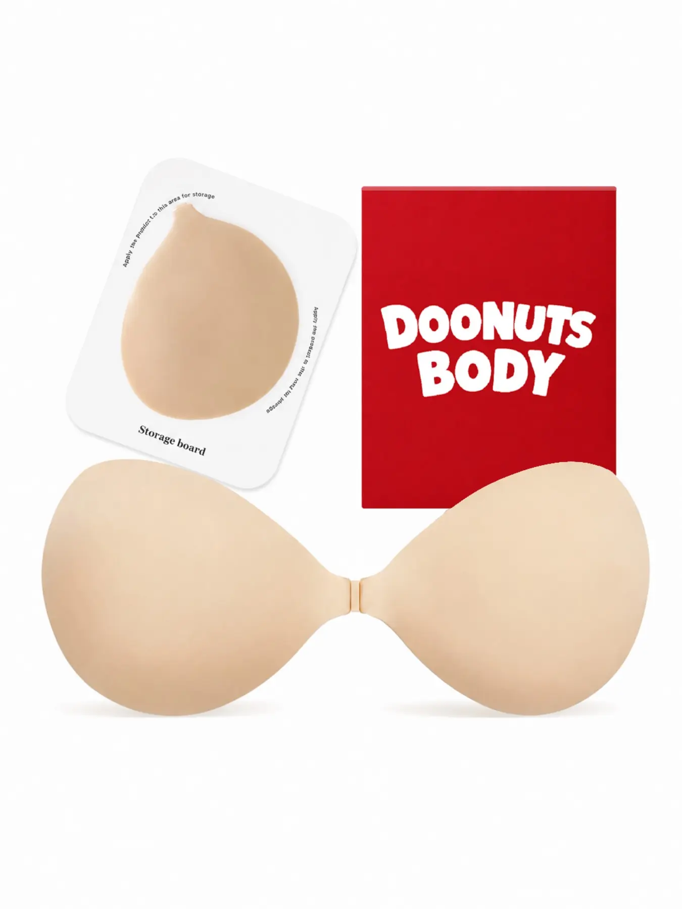 DOONUTS Sticky Bra, Push-Up Adhesive Bra, Seamless Shaping Invisible Bra, Waterproof Sweatproof Reusable Self-Adhesive Cups + Storage Board & Replaceable Pads Perfect for Strapless Backless Tops