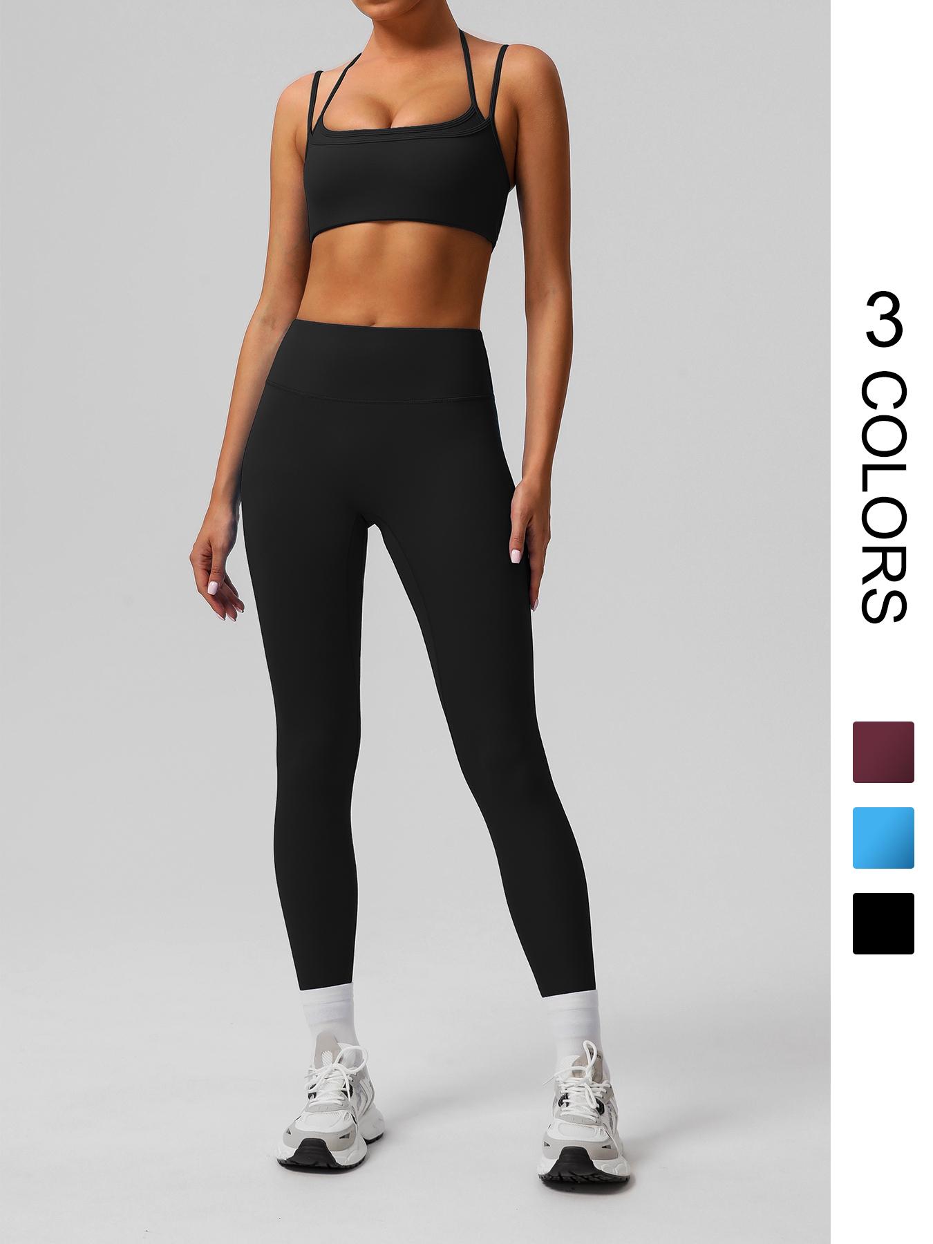 Women's Solid Crop Sports Bra & Leggings Set, Casual Comfy Breathable Two-piece Outfits for Yoga Gym Workout Running, Ladies Sportswear for Spring & Fall, Summer Activewear