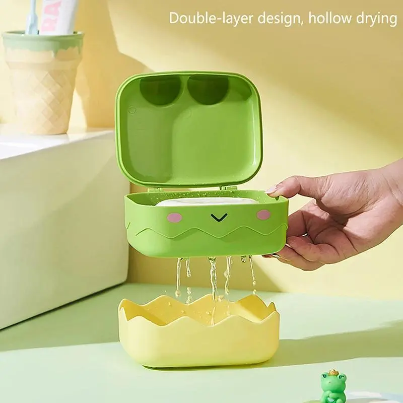 Frog Shaped Soap Dish with Drain Design, Breathable PP Plastic Bathroom Holder, Anti-slip Creative Animal Ornament for Shower