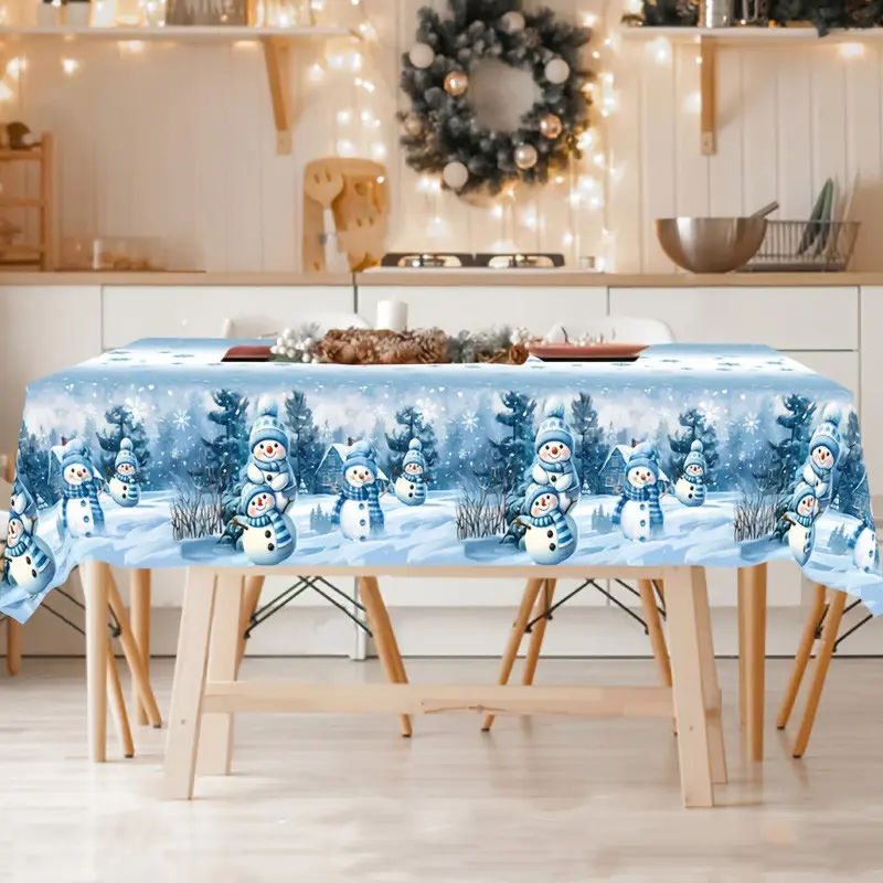Blue Snowman Christmas Tablecloth, Winter Holiday Decor, 2026 Home Christmas Decoration, Perfect for Family Gatherings, Festive Tabletop Decor