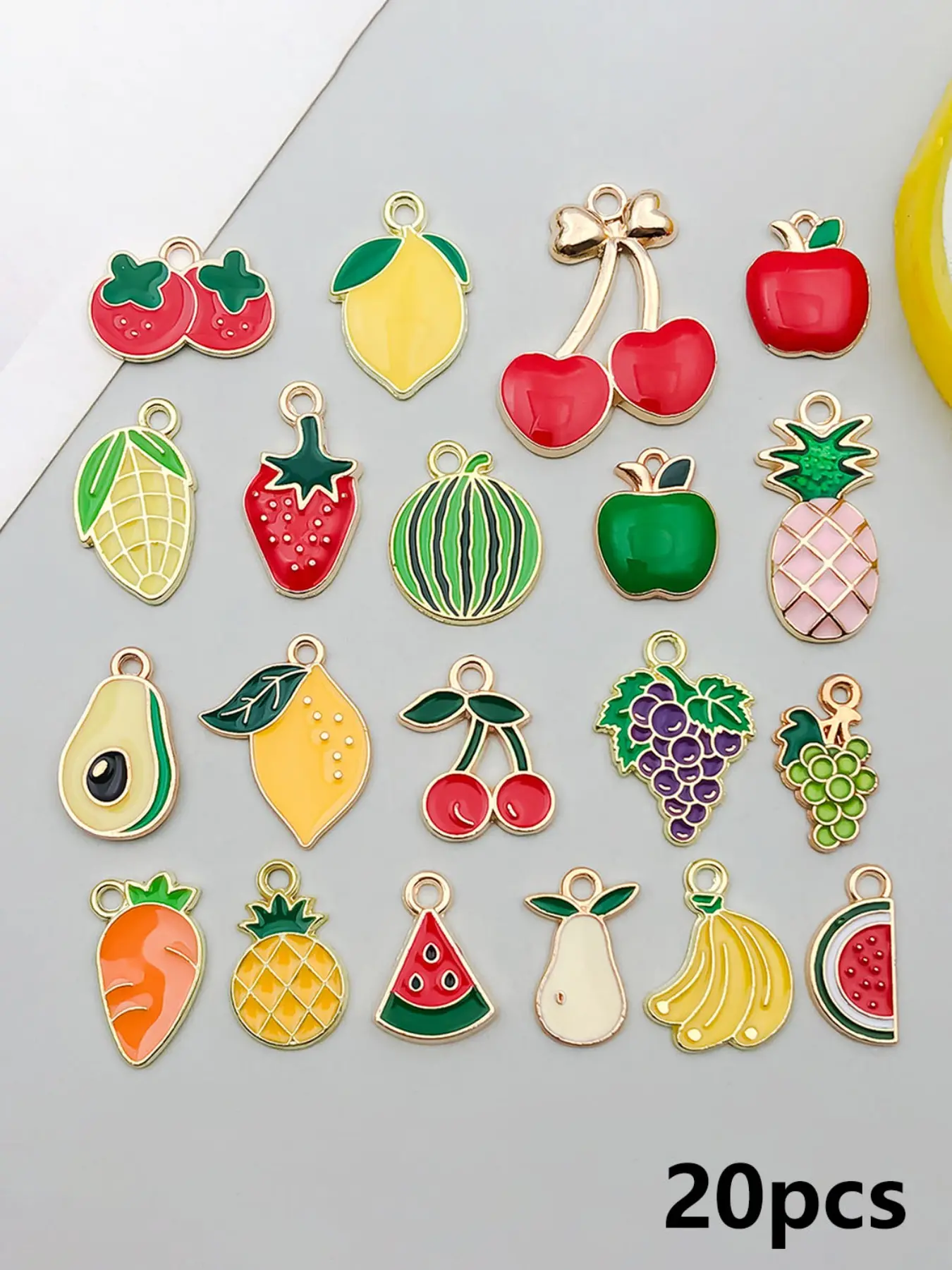 20pcs Alloy Drip Oil Fruit Series Pendant Mixed Style Pattern Colorful Charms For DIY Bracelet Necklace keychain Earring Making Supplies
