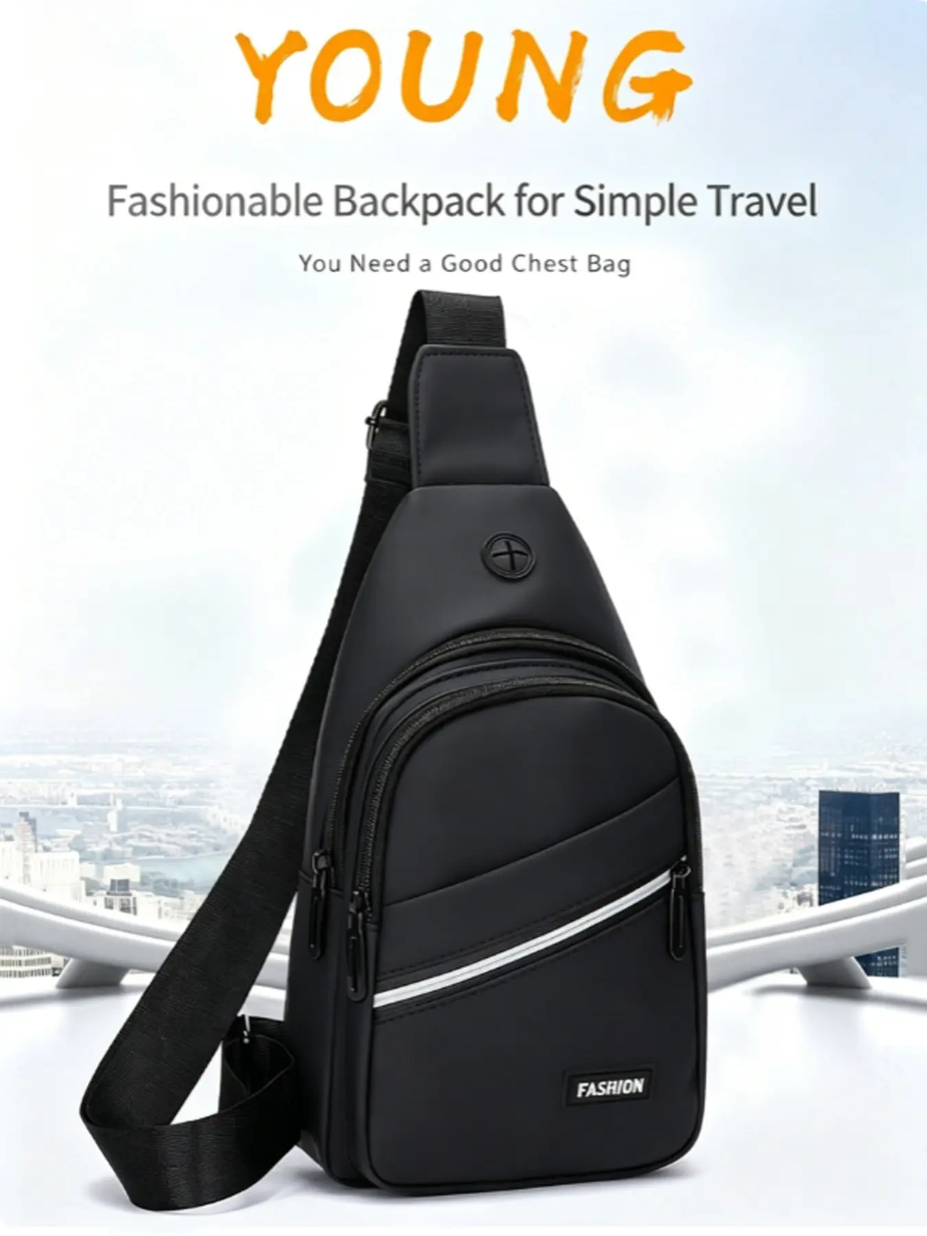 Waterproof Sling Chest Bag for Men, Lightweight Crossbody Shoulder Pack with High Bright Reflective Strip, Metal Hardware Adjustable Strap, Large Capacity Casual Fashion Bag Travel Sports Daypack Multifunctional Sling Bag 1 Pack