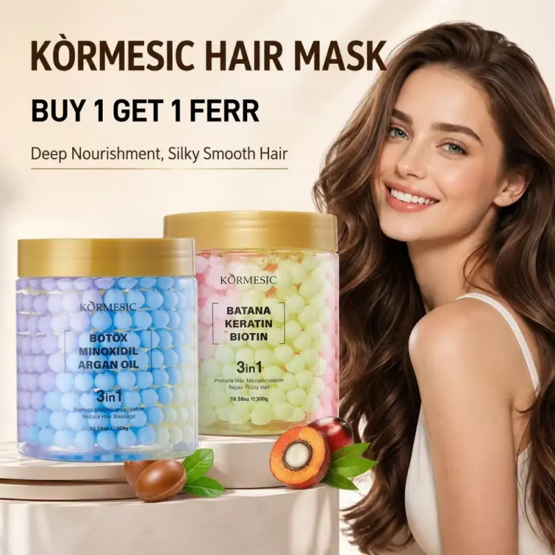 [Buy 1 Get 1 Free]KORMESIC Triple Effect Pearl Hair Mask 2 Types, Hair Growth Mask Minoxidil Argan Oil / Batana Biotin Keratin Deep Repair Dry Frizzy Broken Hair, Nourish Smooth Shiny Strengthen Damaged Hair Treatment Mask 300g*2 Set