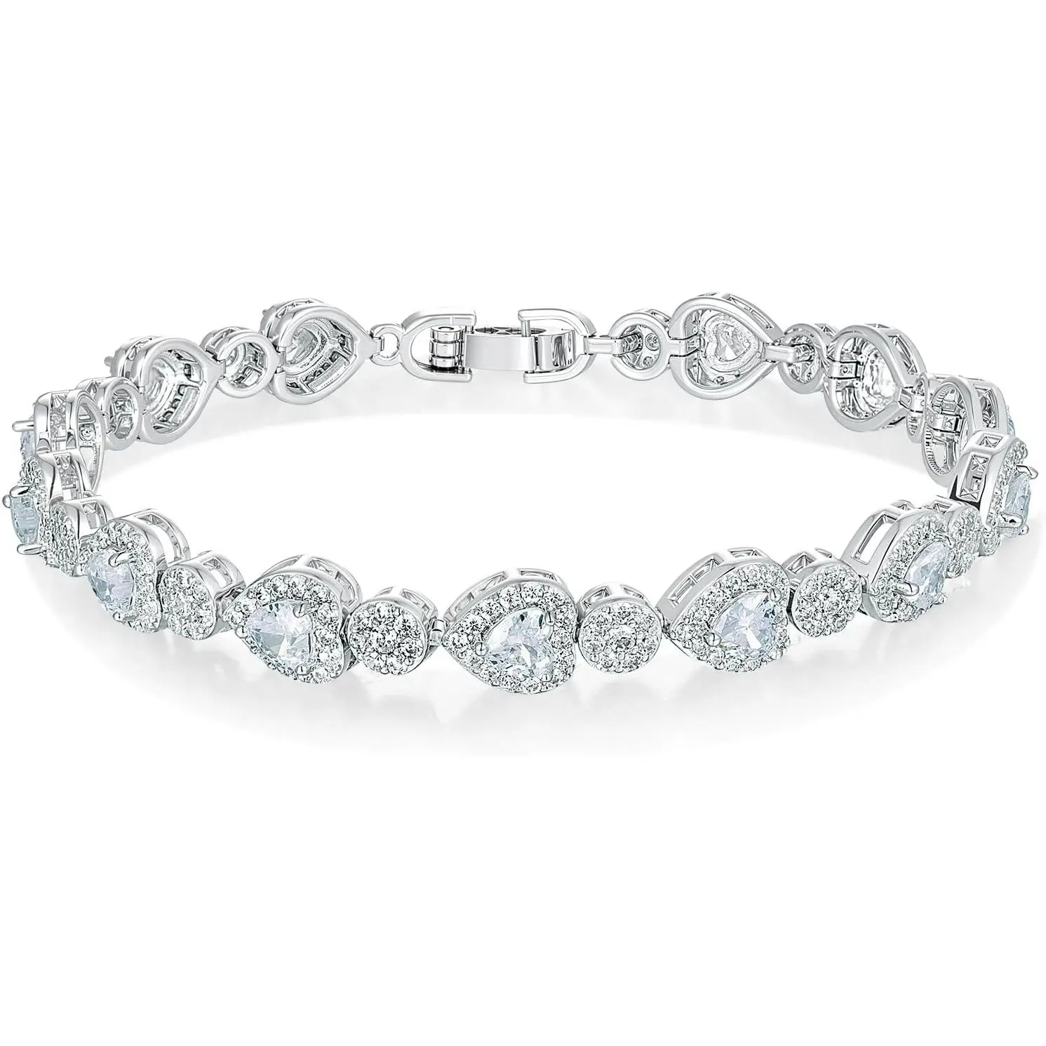 Gemsme Tennis Bracelet for Women - Heart & Round Cubic Zirconia Bracelet, 14K White Gold Plated CZ Tennis Bracelets for Women, Sizes 6.5-7.5 in ATS36351