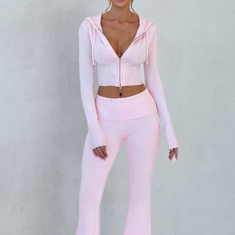 2 Piece Knit  Women's Trendy Slim Fit Hooded Sweatsuit  Clothes Womenswear Soft Outfit Adjustable matching sets