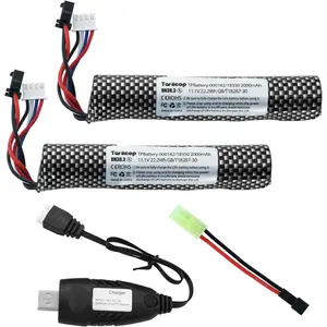 11.1V 2000mAh Gel Blaster Airsoft Battery with Charger and Mini Tamiya to SM-2P Plug Conversion Cable for Water Bead Splatter Ball, 2 Pcs