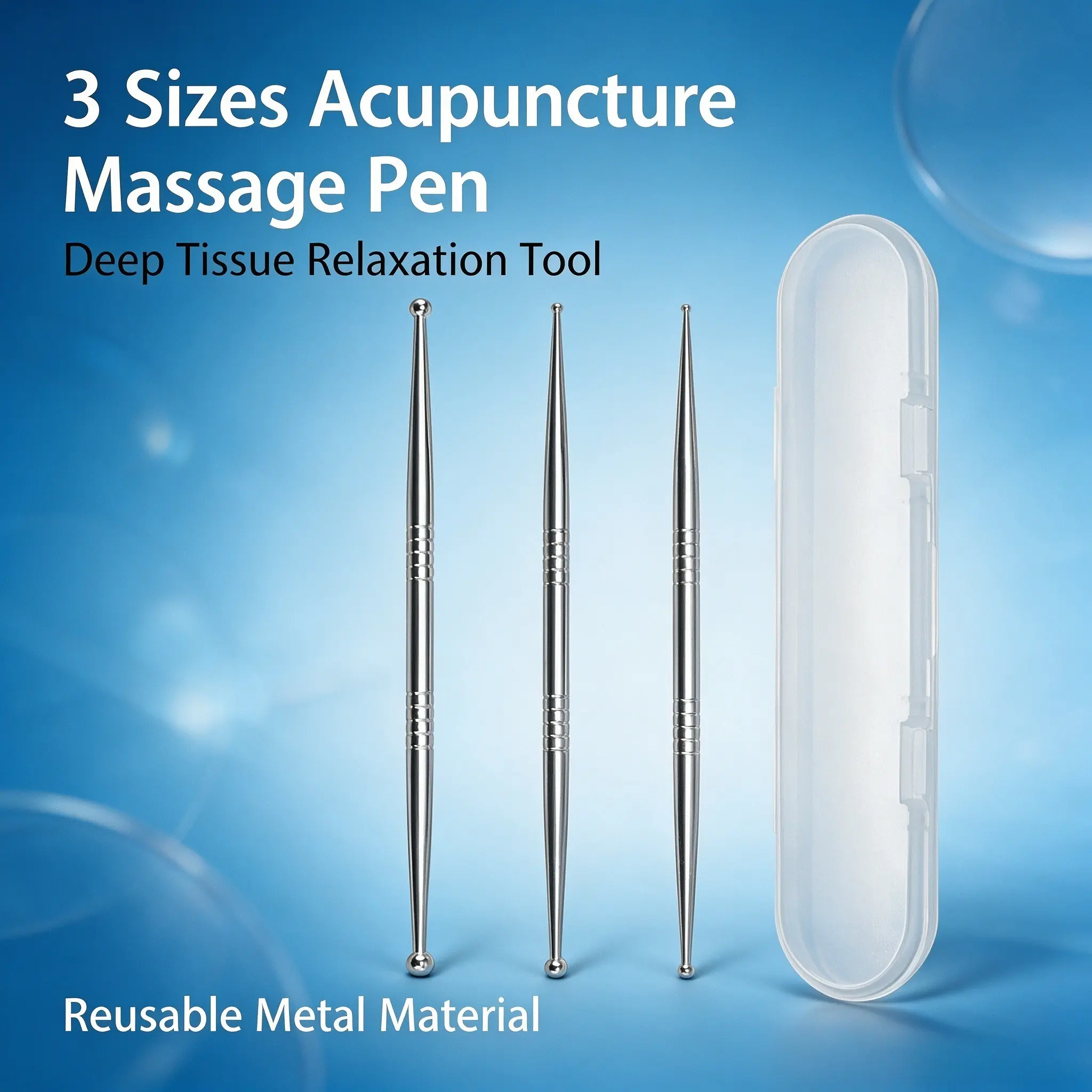 Three-Piece Stainless Steel Acupressure Massage Pens, Home Meridian Pushing Tool Set, Point Therapy Stick Kit for Relaxation