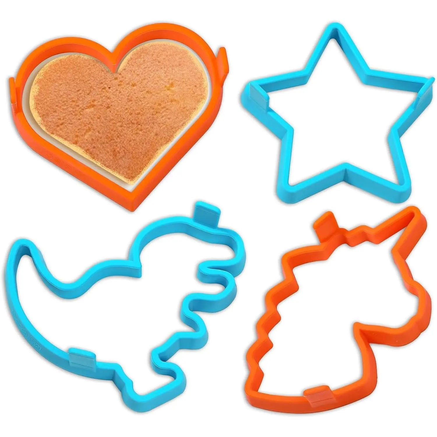 Silicone Pancake Molds for Heart, Star, Dinosaur, Unicorn Shape Pancakes, 4 Pack Nonstick Pancake Shaper for kids, Fun Cake Ring Mold for Griddle Cooking