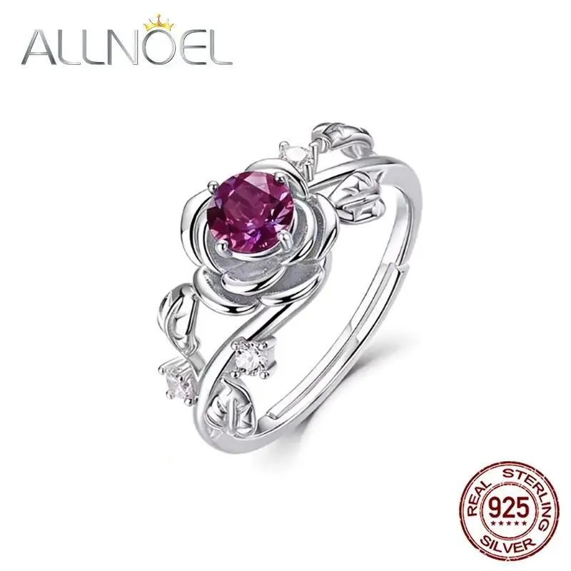 ALLNOEL 0.5ct Alexandrite 100% 925 Silver Rings For Women Color Changing Gemstone Flower Romance Wedding Gifts  June Birthstone
