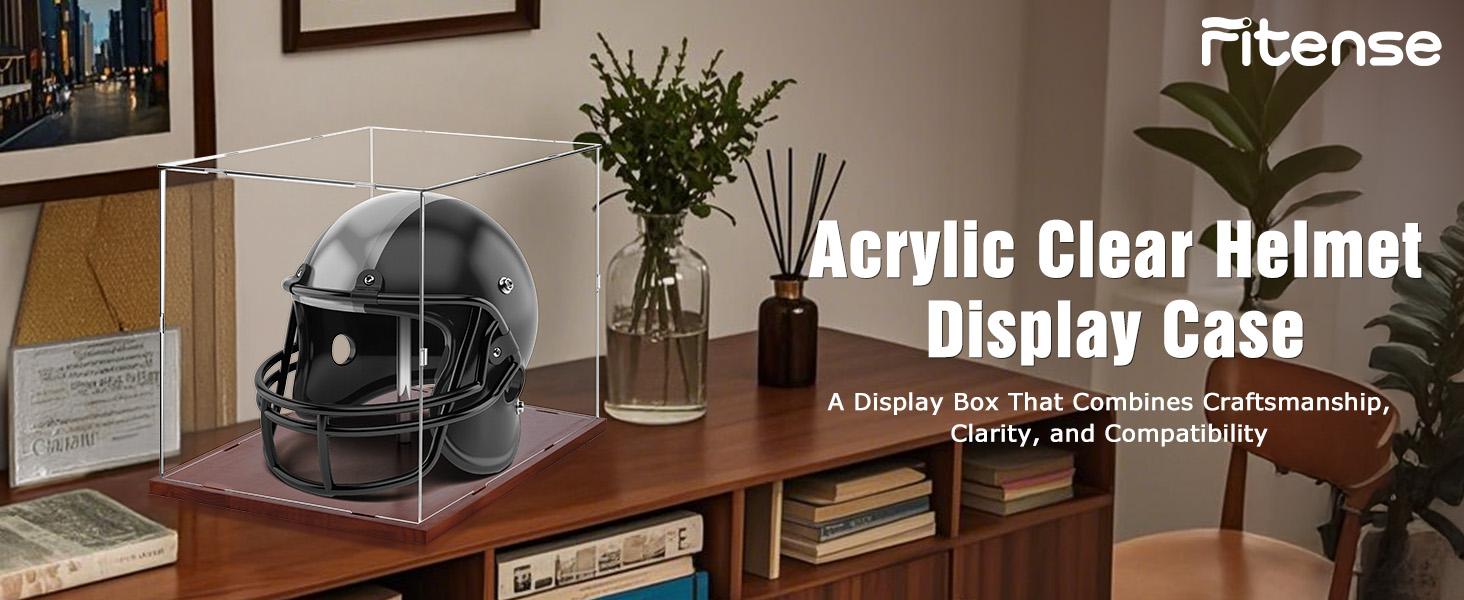Full Size Football Helmet Display Case - 15.4×11×11.8in Interior, 100% Wooden Base, Compatible with Baseball/Motorcycle/Racing Helmets, High-Transparency Acrylic with UV Protection