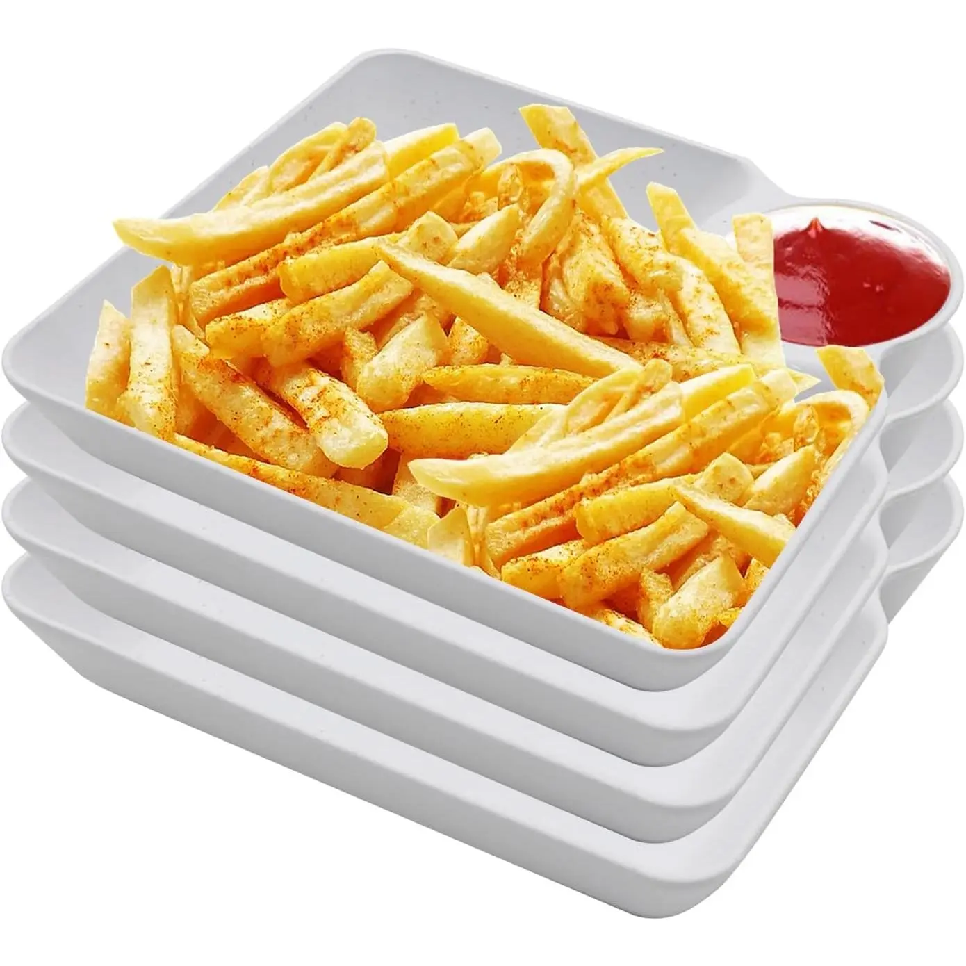 4 Pcs Split Party Platter Chips and Dip Serving Dish, 5.9"x5.9" Serving Trays with Sauce Holder for Entertaining, Ideal for Salad Dumpling, White
