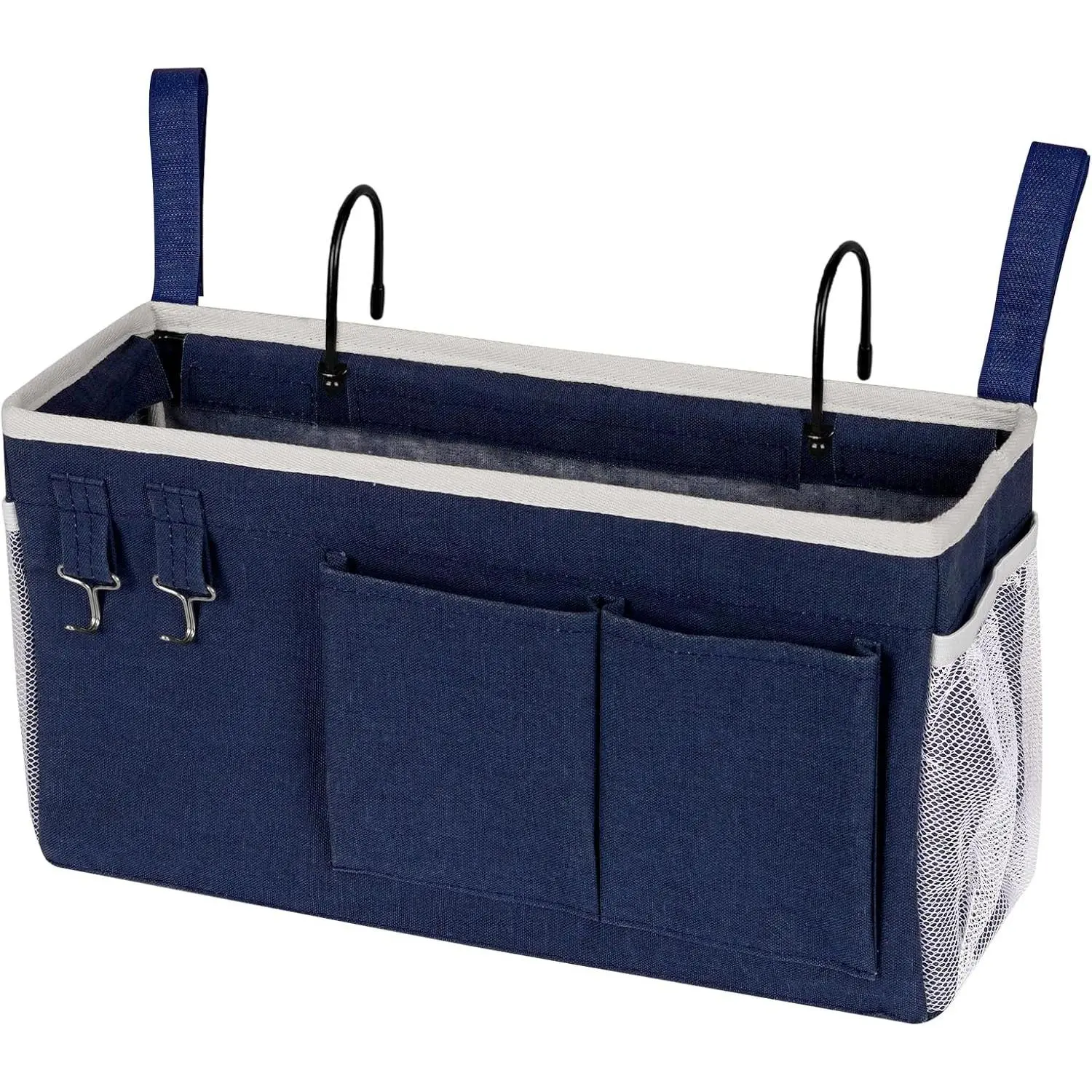 Bedside Storage Caddy/Bedside Hanging Storage Bag for Headboards Bunk Beds Dorm Rooms Book Phone Magazine Holder (Navy Blue)