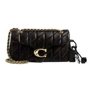 COACH Tabby 26 Crossbody Bag for Women – Vintage Distressed Gold Logo, Black-Brown Lambskin