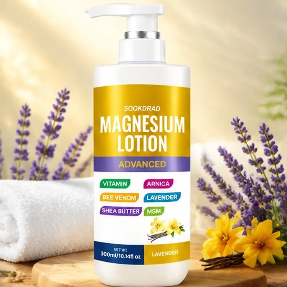 Magnesium Lotion, contains Vitamin, Arnica, Bee Venom, Lavender, Shea Butter, MSM, moisturizing, for body care, suitable for all people, for all skin types, daily use, 300ml/10.14fl oz