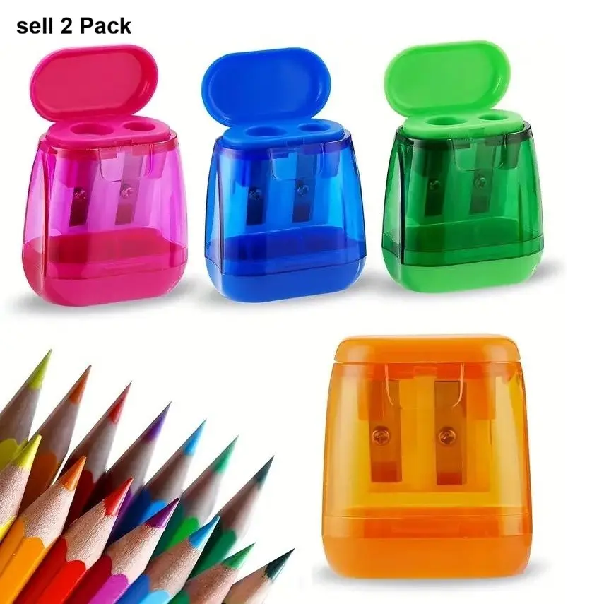 Pencil Sharpeners, 2 Pcs Pencil Sharpeners Manual,Dual Holes Compact Colored Handheld Pencil Sharpener for Kids with Lid Adults Students School Class Home Office (Covered)