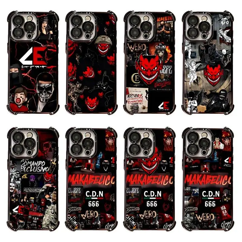 Trendy Art Cool Phone Cases El M-Makabelico iPhone 17 Promax Pro Air 16 Plus 15 14 13 12 11 X XS MAX Four Corners Airbag Electroplated Black Casing Shockproof Protective Cover Gift For Birthday Christmas Halloween