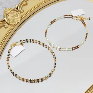 Lii Ji 2mm/3mm Tiger's Eye Burma Jade 14K Gold Filled Austia Crystal Anklet 24+3cm Handamde Jewelry For Women Gift
