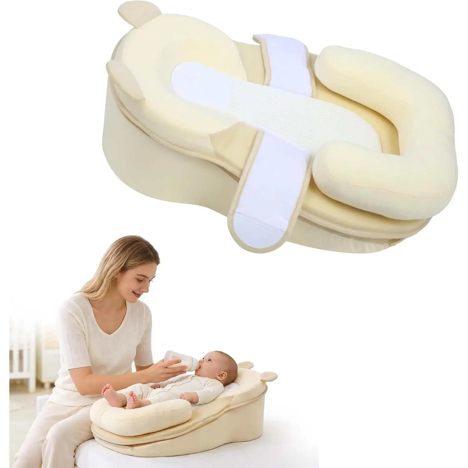 Baby Anti-Overflow Feeding Nursing Pillow, Reduce Spit-Up & Reflux, Safety Baby Lounger Reflux Wedge for Breastfeeding, with Removable Top and Bottom