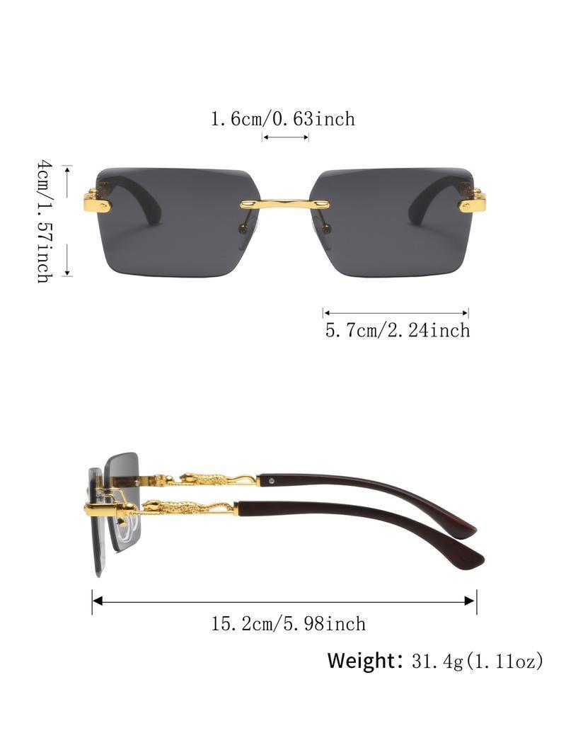 Men's Metal Square Frameless Retro Casual Glasses, High-End Elegant Versatile Design, Stylish Eyewear for Everyday Wear Classic Shades Tortoiseshell Sunglasses