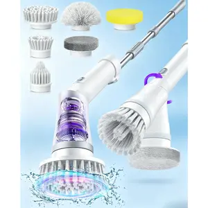 Electric Spin Scrubber, Cordless Shower Scrubber Rotary Floor Brushes & Pad Drivers with 6 Brush Heads - 2H Dual Speed, IPX7 Waterproof Extension Handle for Bathroom Tile Car Cleaning