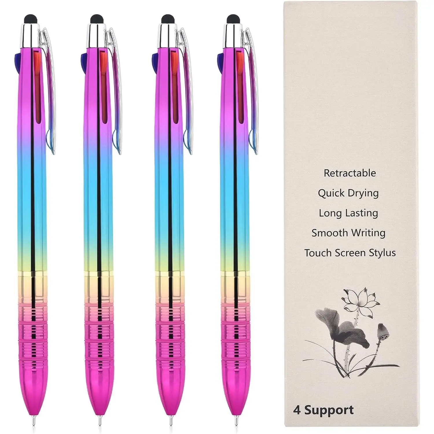 3 in 1 Stylus Pen With Stylus Cell Phone Multi Color Ballpoint Pens Smudge Proof Pens Smooth Writing Extra Fine Point Pen Multi Ink Pens 0.7mm Tri Colors Ink Red Blue Black