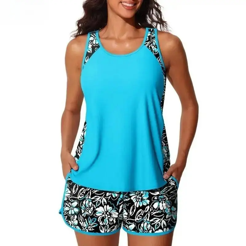 Women's Floral Print Modest 2-Piece Tankini Swimsuit Set, Comfortable Tankini With Shorts for Summer Beach, Pool Swimsuits, Tankini Swimsuits Set