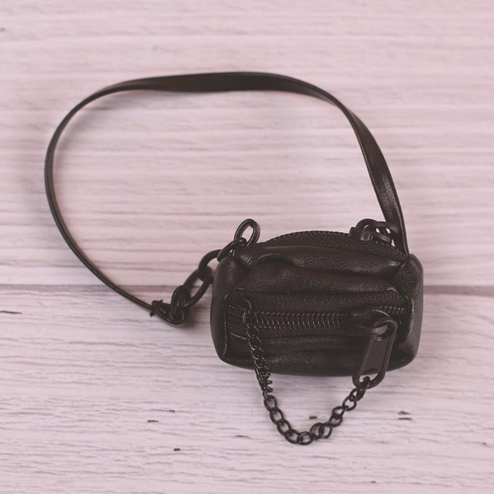 Miniature Doll PU Leather Bag DIY Mini Plush Doll Leather Handbag Purse Black 17cm Doll Bag Accessories Dolls Accessories