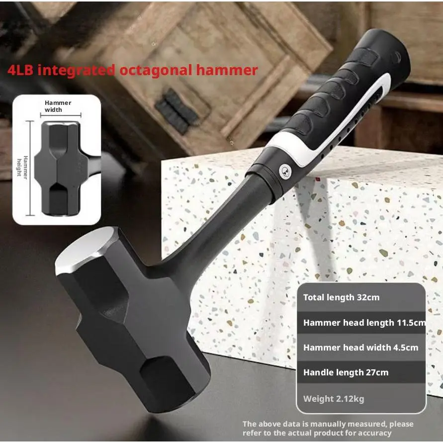2/3/4 pound octagonal hammer, made from a single piece of high-carbon steel, equipped with a non-slip handle, rust-resistant metal tool, suitable for indoor and outdoor use, is a construction tool.