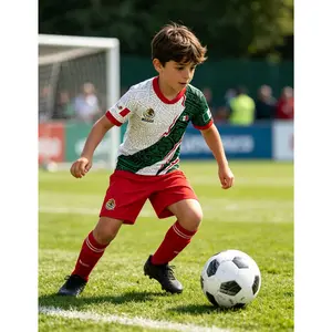 Soccer Outfits for Boys, Kids Green & White Aztec Print Soccer Jersey and Shorts Set, Youth Geometric Football Uniform, Breathable Sports Outfit for Boys