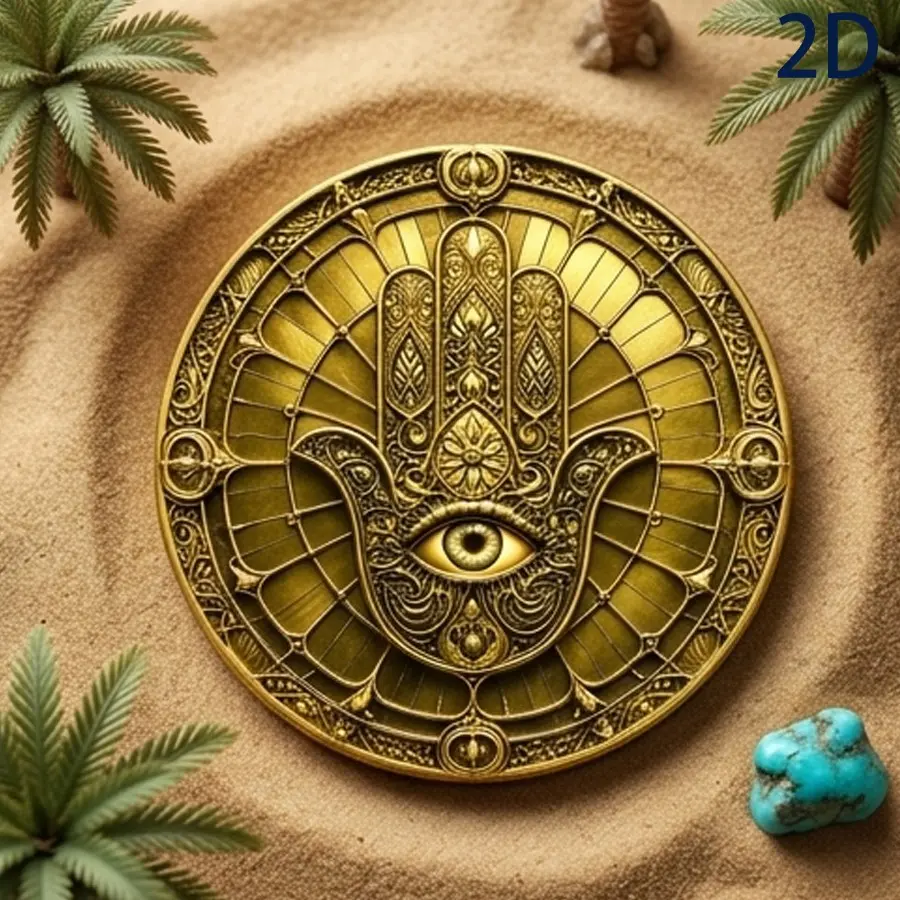 2D Fatima Hand Horus Eye Coin, Vintage Mandala Palm Symbol, Middle Eastern Spiritual Culture Collectible Ornaments Gift