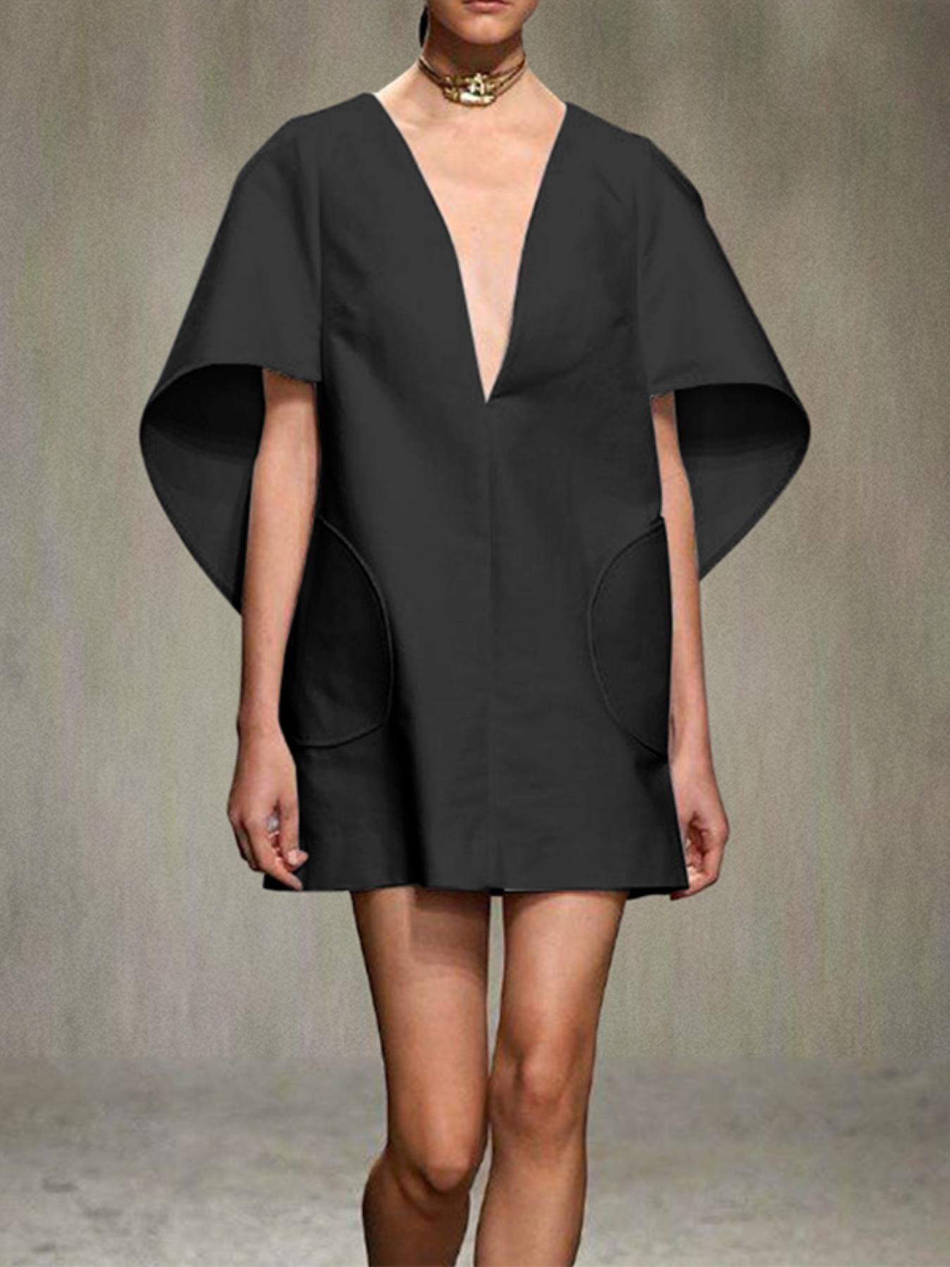 Women's Plain Dress, Casual Batwing Sleeve Dress for Summer, Fashion Chic Elegant Fit Women's Dress for Daily Wear, Womenswear, Dresses for Women, Lady Minimalist Formal Elegant Dress