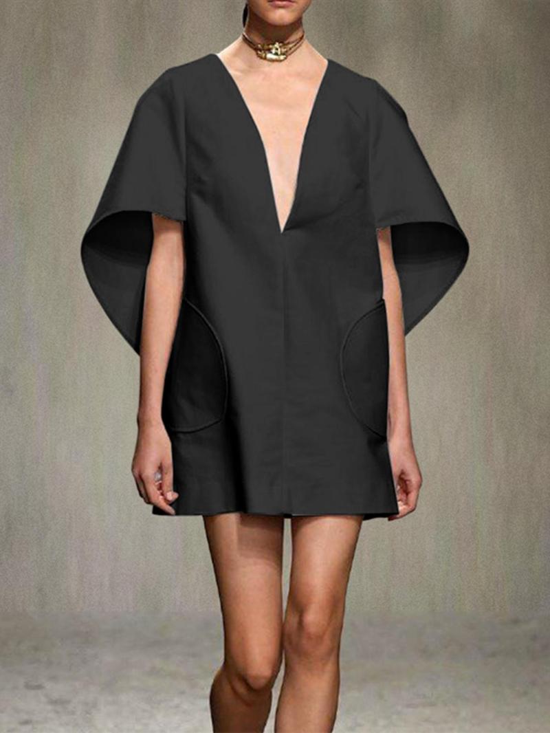 Women's Plain Dress, Casual Batwing Sleeve Dress for Summer, Fashion Chic Elegant Fit Women's Dress for Daily Wear, Womenswear, Dresses for Women, Lady Minimalist Formal Elegant Dress