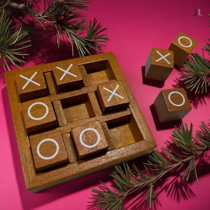 Wooden Tic Tac Toe Board Game, Classic Strategy Game, Family Interactive Puzzle Toy, Portable Tabletop Game for Kids Adults Indoor Leisure Time